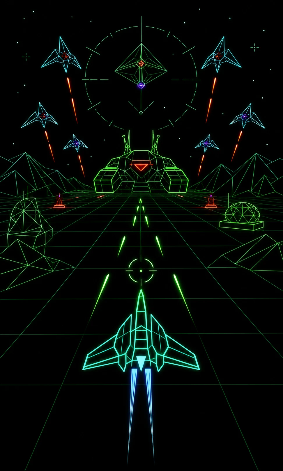 Neon vector battlefield concept artwork for Shmup Zone