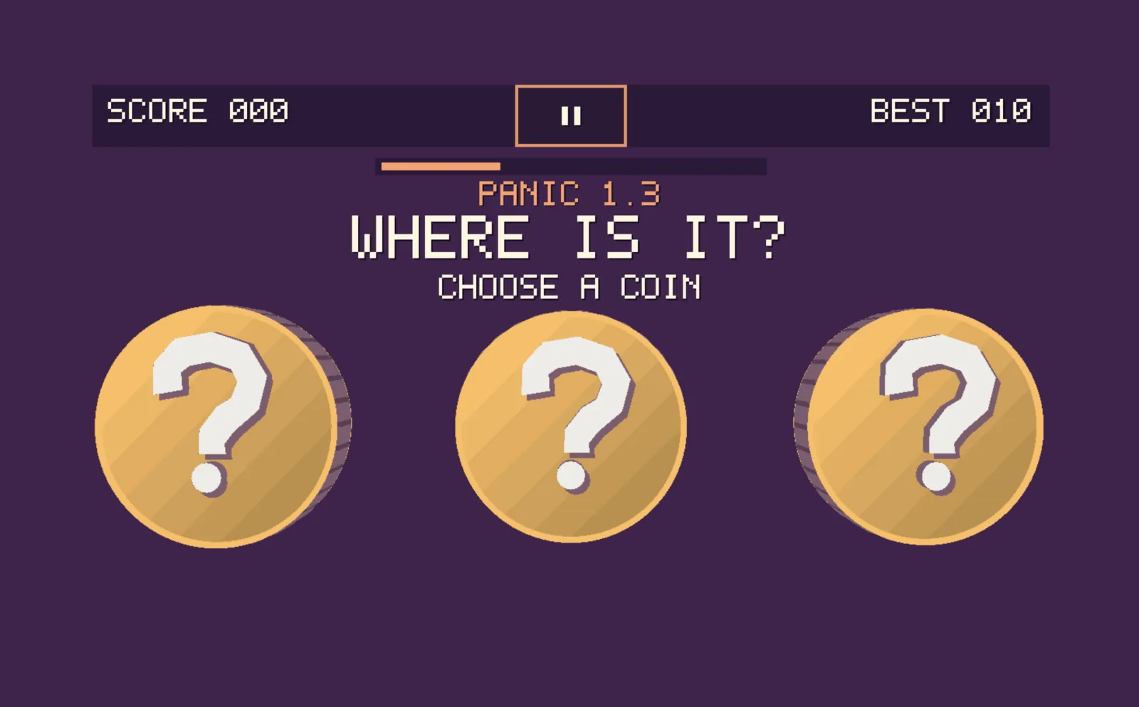 Shuffle & Seek gameplay asking the player to choose one of three mystery coins